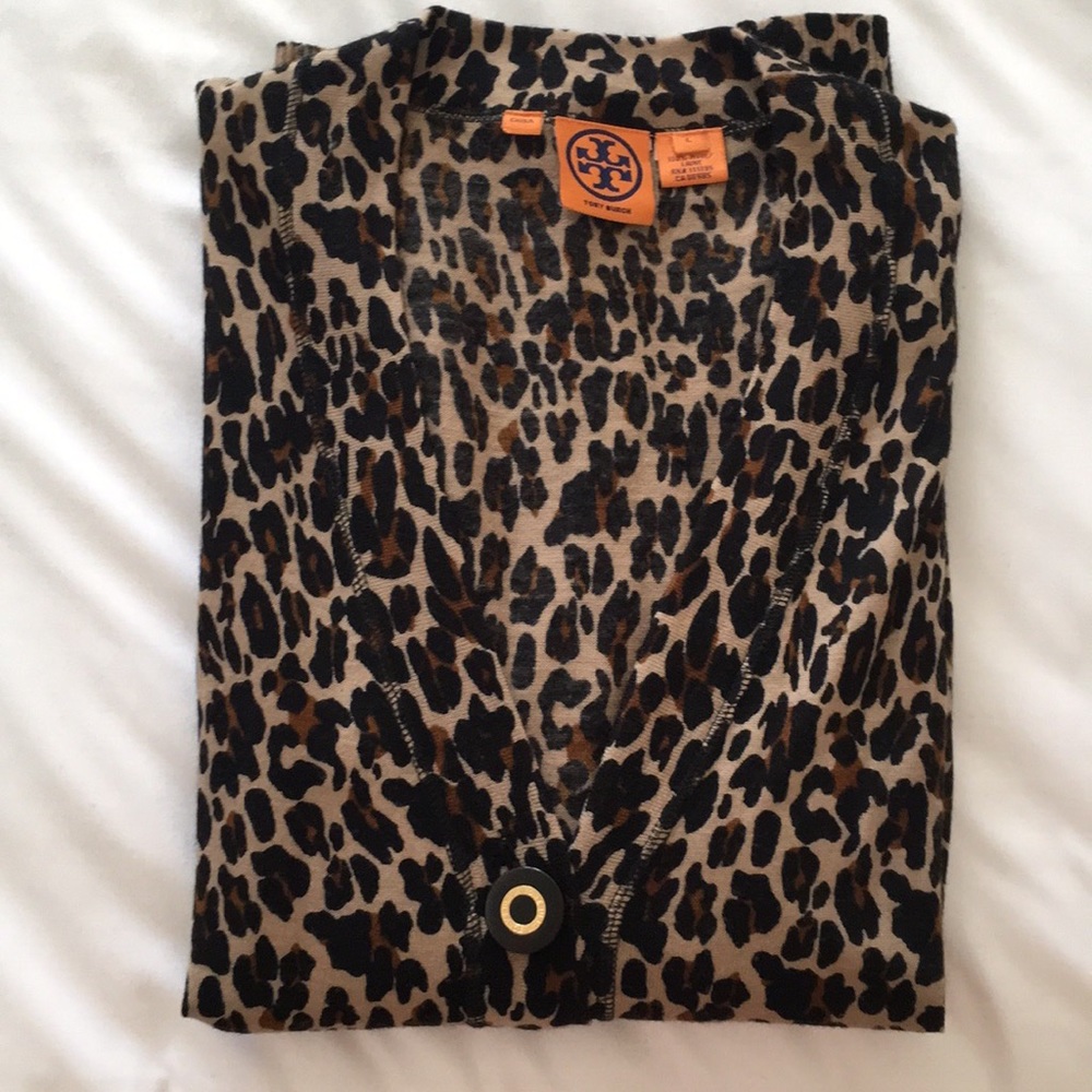 Tory Burch Leopard Print Boyfriend Sweater